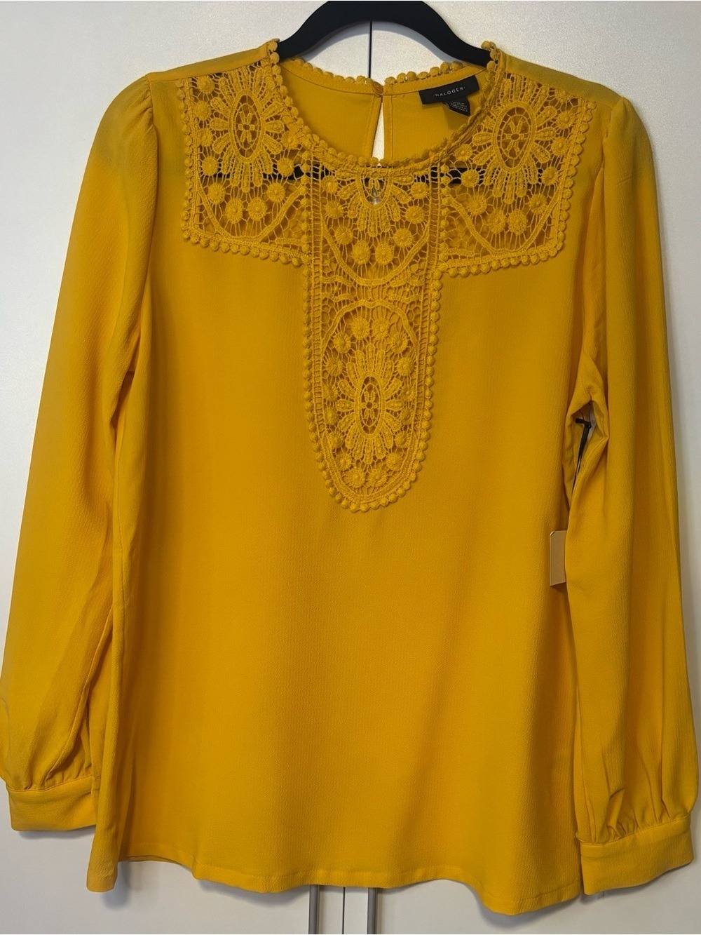 Halogen Golden Yellow Lace-Yoke Long Sleeve Blouse